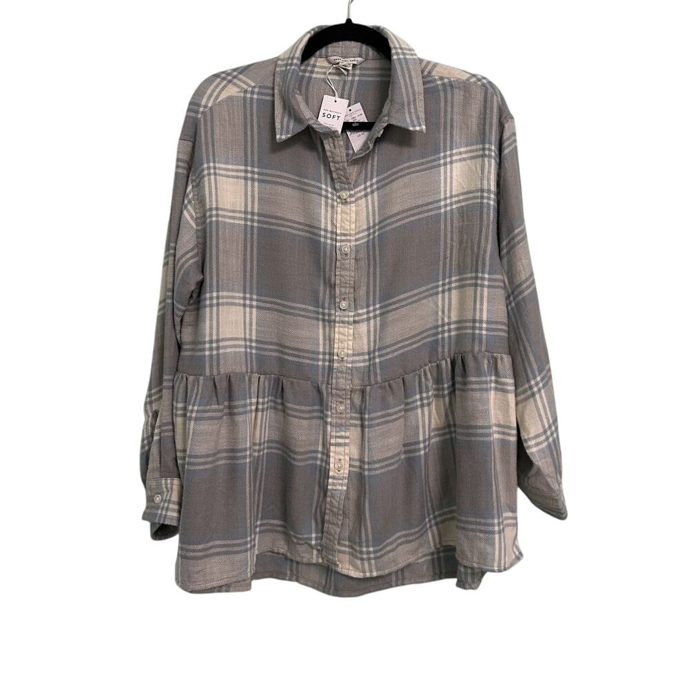 NWT American Eagle Baby Doll Cut Blue Buffalo Check Long Sleeve Flannel Top-XS